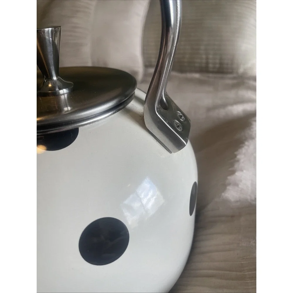 Kate Spade New York Lenox Deco Dot Whistling Tea Kettle White Black Polka Dot